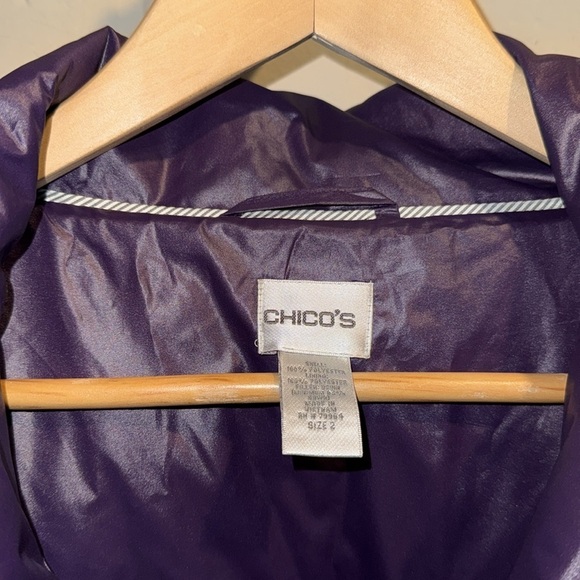 Chicos puffer jacket coat filled size 2 like new zip & snap closure purple sz 12 - Picture 2 of 5